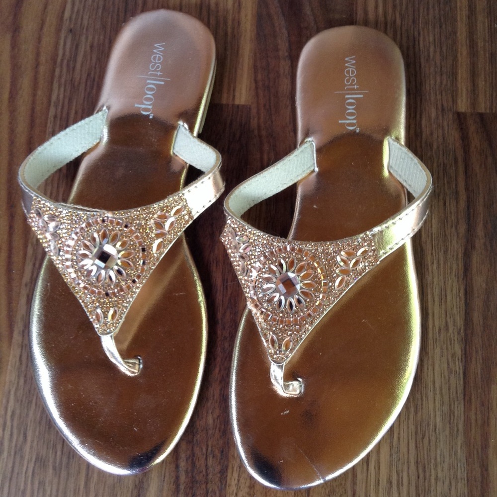 Rose Gold thong flat sandals _